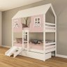 Beliche Casinha Encantada com 02 Gavetas Kit Escada/ Escorregador Madeira Maciça Rosa/ Branco - 1