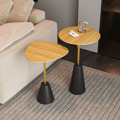 Conjunto Mesa Lateral de Canto Napoli Metal 100% MDF 65cm x 40cm x 40cm Marrom