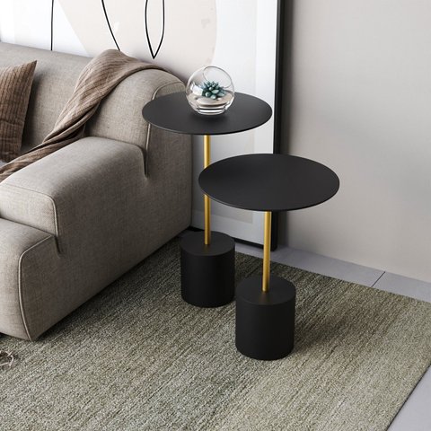 Conjunto Mesa Lateral de Canto Parma Metal 100% MDF 65cm x 40cm x 40 cm Preto