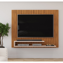 Ver imagem 1 de Painel Ripe com Ripado Decorativo e 2 Prateleira de 15mm - Freijó/off White Dj Móveis