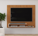 Ver imagem 1 de Painel Ripe com Ripado Decorativo e 2 Prateleira de 15mm - Freijó/off White Dj Móveis