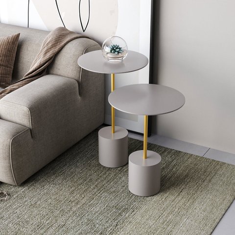 Conjunto Mesa Lateral de Canto Parma Metal 100% MDF 65cm x 40cm x 40 cm Cinza