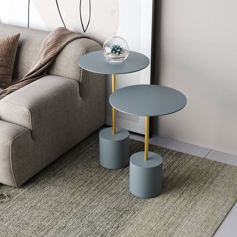 Conjunto Mesa Lateral de Canto Parma Metal 100% MDF 65cm x 40cm x 40 cm Cinza