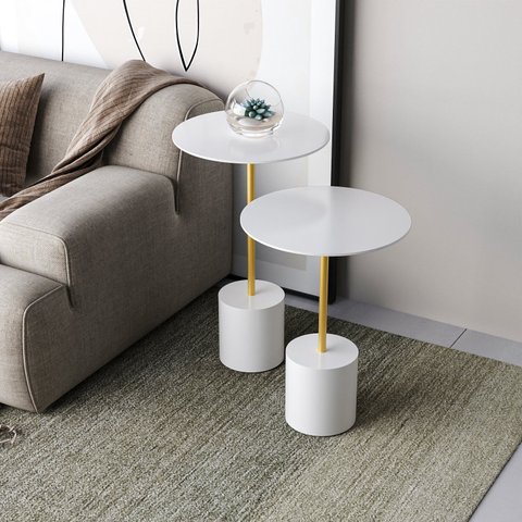 Conjunto Mesa Lateral de Canto Parma Metal 100% MDF 65cm x 40cm x 40 cm Branco