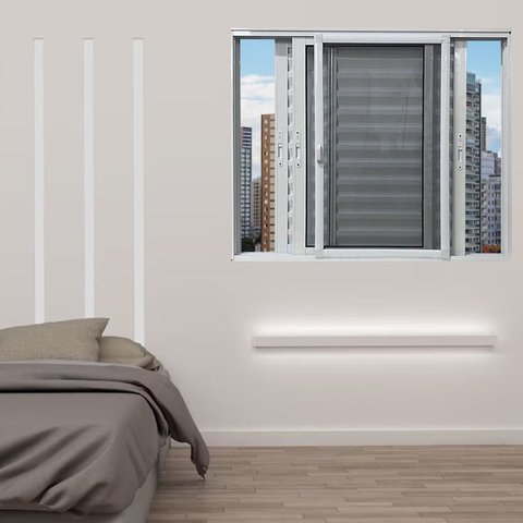 Janela Veneziana 3 Folhas Móveis com Tela Mosquiteira Linha 25 120x150 Branco Esquadrias Bergamo