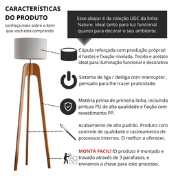 Luminária de Chão Unidecor Pés Maciços Cúpula Palha - 5