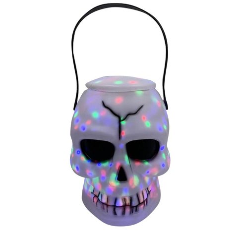 Cesta de Caveira Branca Decor Halloween C/luz Colorida 18cm