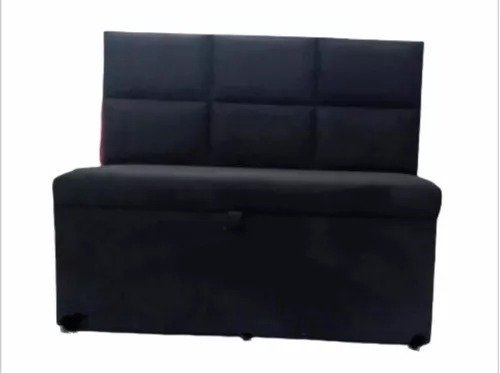 Conjunto Canto Alemão Baú Encosto Ripado Suede 150x150Cm:PRETO