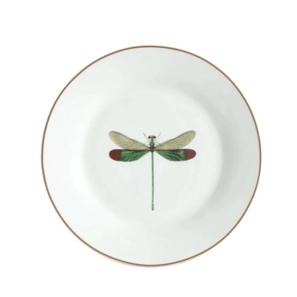 Prato Redondo Sobremesa Bolo Libélula Porcelana 19cm