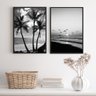 Kit 2 Quadros Decorativos Praia Preto e Branco 24x18cm:madeira Branca - 1
