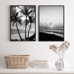 Kit 2 Quadros Decorativos Praia Preto e Branco 24x18cm:madeira Branca - 1 Kit 2 Quadros Decorativos Praia Preto e Branco 24x18cm:madeira Branca - 1