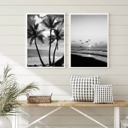Kit 2 Quadros Decorativos Praia Preto e Branco 24x18cm:madeira Branca - 2 Kit 2 Quadros Decorativos Praia Preto e Branco 24x18cm:madeira Branca - 2