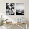 Kit 2 Quadros Decorativos Praia Preto e Branco 24x18cm:madeira Branca - 2