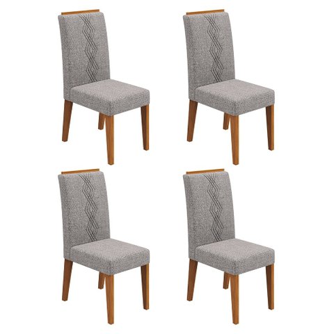 Conjunto Kit com 4 Cadeiras Estofadas para Sala de Jantar Yasmin MDF Freijó Linho Neblina DJ Móveis