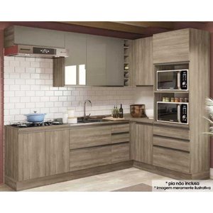 Kit de Cozinha 9 Peças Maxxi (3 Armários + 3 Balcões + 1 Paneleiro + 2 Complementos) Cz201 Nogal-
