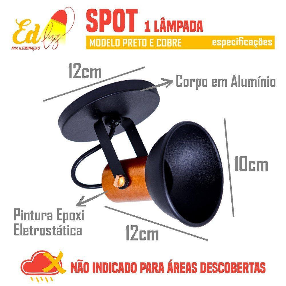 Spot Sobrepor Preto com Cobre P/1 Lâmpada E27 - 3
