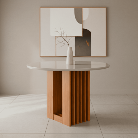 Mesa para Sala de Jantar Ariela Redonda 109 cm Marrom/Cinamomo/Offwhite