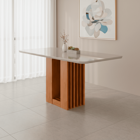 Mesa para Sala de Jantar Ariela 130 cm Marrom/Cinamomo/Offwhite
