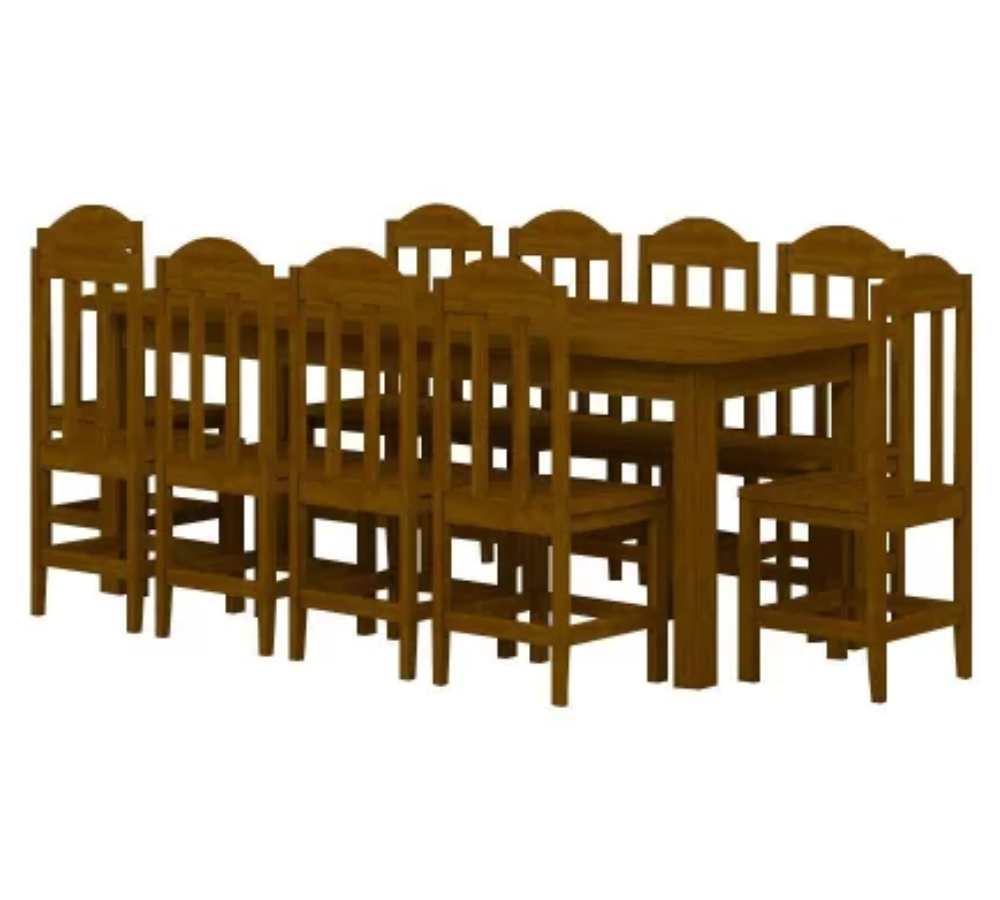 Mesa Com 10 Cadeiras de Madeira Maciça 220x88 Safira Imbuia - 2