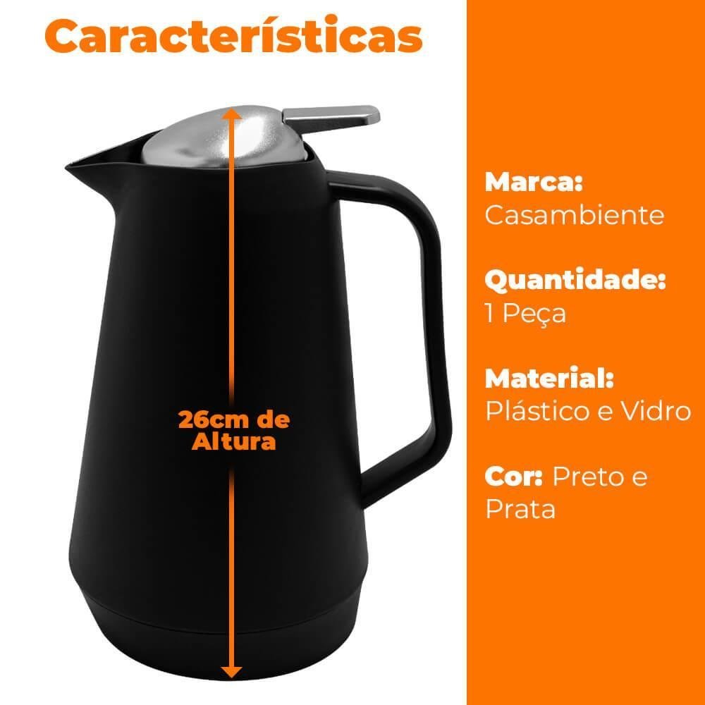 Garrafa Térmica Bule 1L Com Gatilho Preta - Casambiente - 6