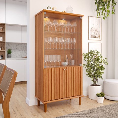 Cristaleira 2 Portas Vidro e LED MDF Cinamomo 85cm Luiza Cimol