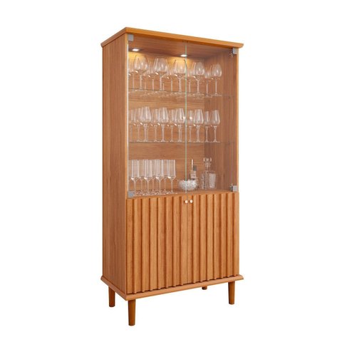 Cristaleira 2 Portas Vidro e LED MDF Cinamomo 85cm Luiza Cimol