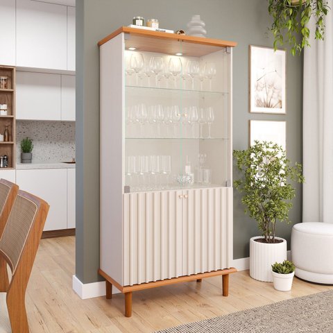 Cristaleira de Sala de Jantar 2 Portas Luiza Bege/Cinamomo/Offwhite