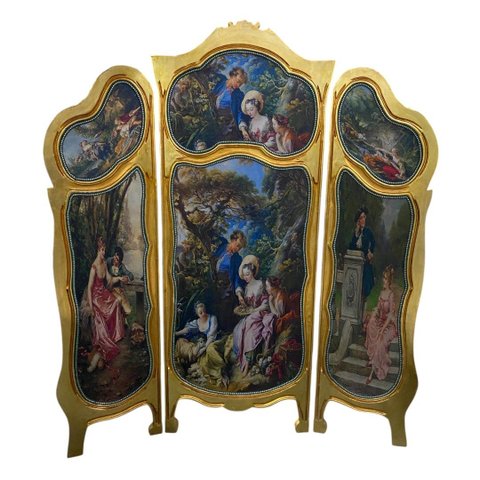 Biombo Folhedo a Ouro com Pintura 180x148x4cm