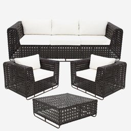 Conjunto de Sofá Completo de Varanda Modelo Fúcsia Preto com Branco - 1