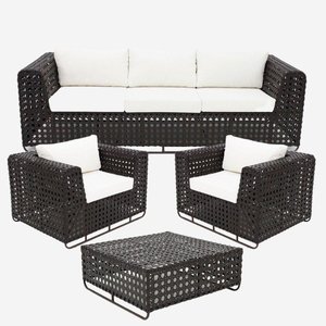 Conjunto de Sofá Completo de Varanda Modelo Fúcsia Preto com Branco
