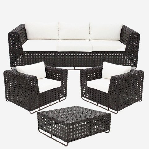 Conjunto de Sofá Completo de Varanda Modelo Fúcsia Preto com Branco