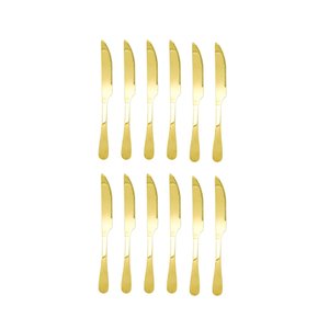 Faca de Mesa Dourado Serrilhada Churrasco Aço Inox 12un