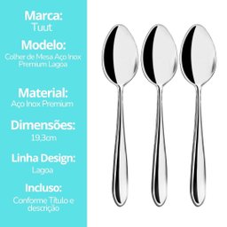 Jogo 6 Colheres de Mesa Aço Inox Premium Design Lagoa Clássico - Tuut - 6