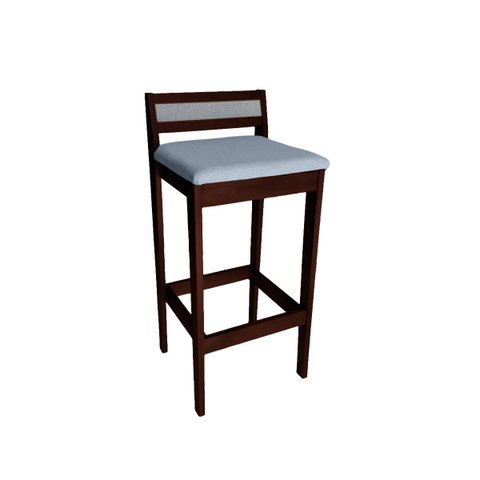 Banqueta Baixa 70cm para Bancada Assento Estofado em Linho Cecilia:imbuia com Linho Cinza