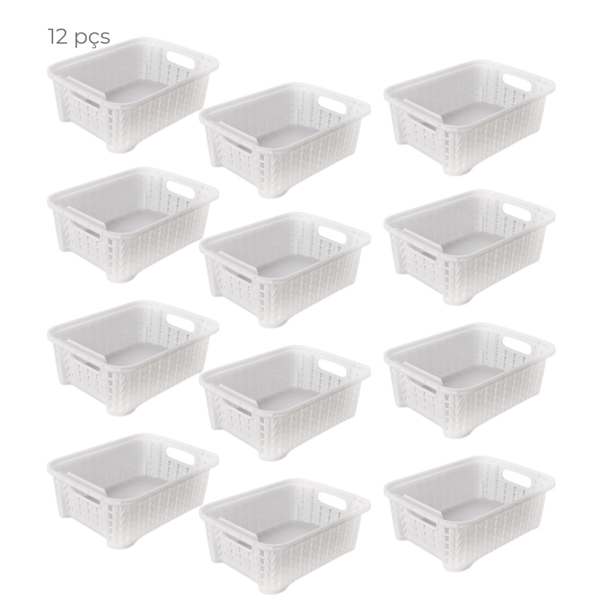 Conjunto com 12 cestas organizadoras 990ml empilhável Branco - 1