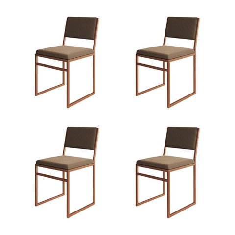 Kit 4 Cadeiras Industrial Isa Veludo Base Cobre para Mesa Sala Cozinha Área Gourmet - Cobre/marrom