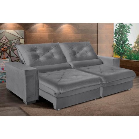 Sofá Retrátil e Reclinável 2,50m Suede Cancún Cinza