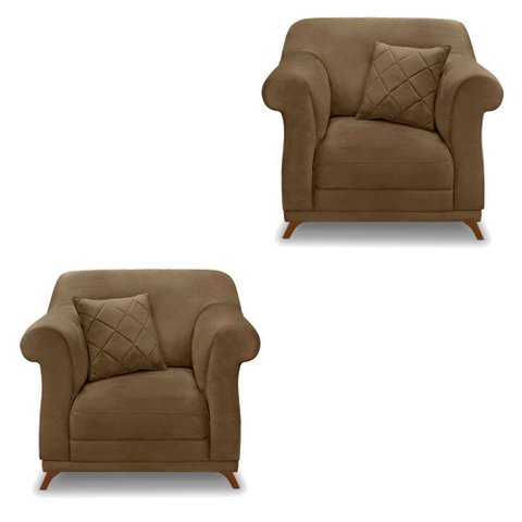Kit 2 Poltronas Para Sala De Estar Pés Castanho Caramelo