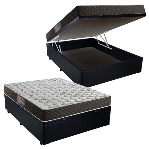 Cama Box Baú Casal Colchão Mola Bonnel Belos Sonhos + Box Sintético 61x138x188:preto