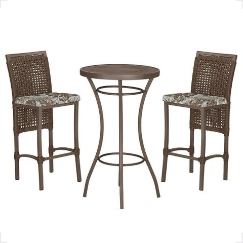 Mesa Bistrô e 2 Banquetas Roma Marrom Corda Estofado Trama Marrom