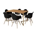 Ver imagem 2 de Mesa Jantar Industrial Canela 137x90cm Base V Dourada com 6 Poltronas Eames Eiffel Daw Madeira Preta