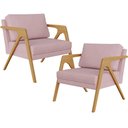 Ver imagem 1 de Kit 2 Poltronas Decorativas para Sala Estar Pietra Estrutura de Madeira L02 Suede Rosê - Lyam