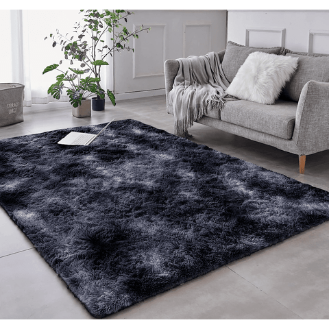 Tapete Pelo Alto Felpudo Peludo Macio Anti Derrapante Alérgico Mesclado Preto 200 x 200 cm