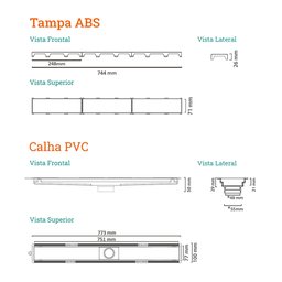 Ralo Linear Novii Sifonado 8897 75cm Saída Central com Tampa Preta Preta 8897 - 3