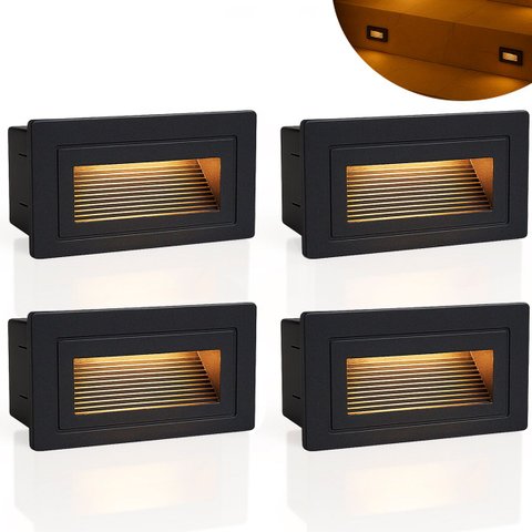 4 Balizador Escada Externo Embutir Led Preto Retangular Lup52