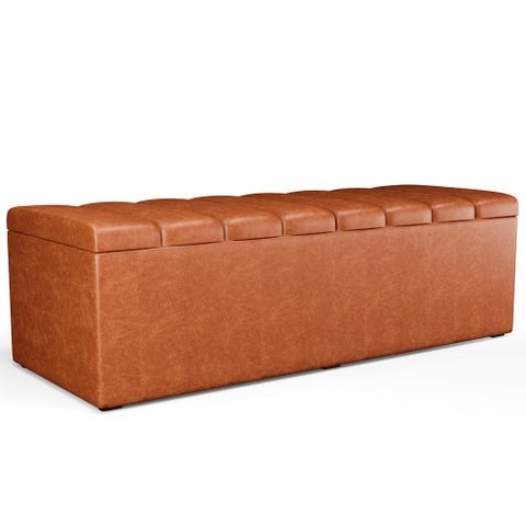 Calçadeira Recamier Baú para Cama de Casal King Dália 195x50 Cm W01 Couríssimo Camel - Lyam Lyam Dec
