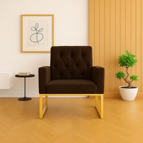 Poltrona Decorativa para Estúdios e Consultório Base Metal Marrom