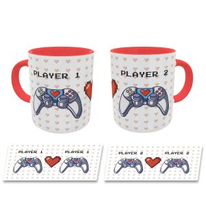 Caneca Casal Controle Player 1 e 2 Presente Namorados Geek