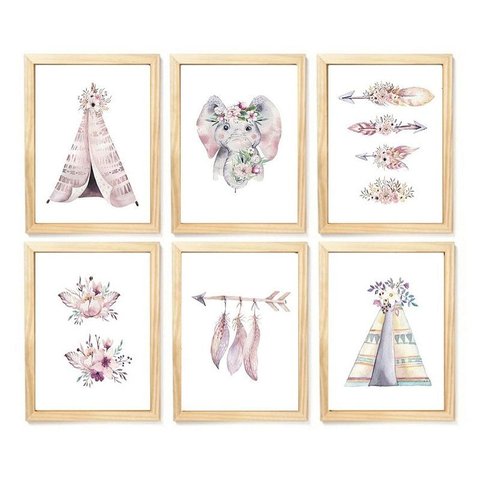 Kit Quadro Cabana Flores Decorativo Quarto Criança Bebê Enxoval Bebê