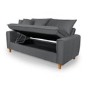 Ver imagem 2 de Sofa Living com Bau Multiuso 3 Lugares Suede Pes em Madeira: Cinza